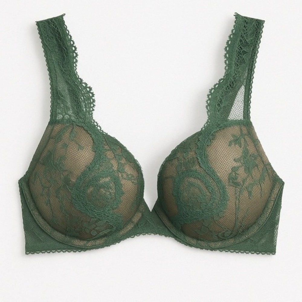 Victoria's Secret Dream Angels Push Up Bra Lace Olive Green 32D E70